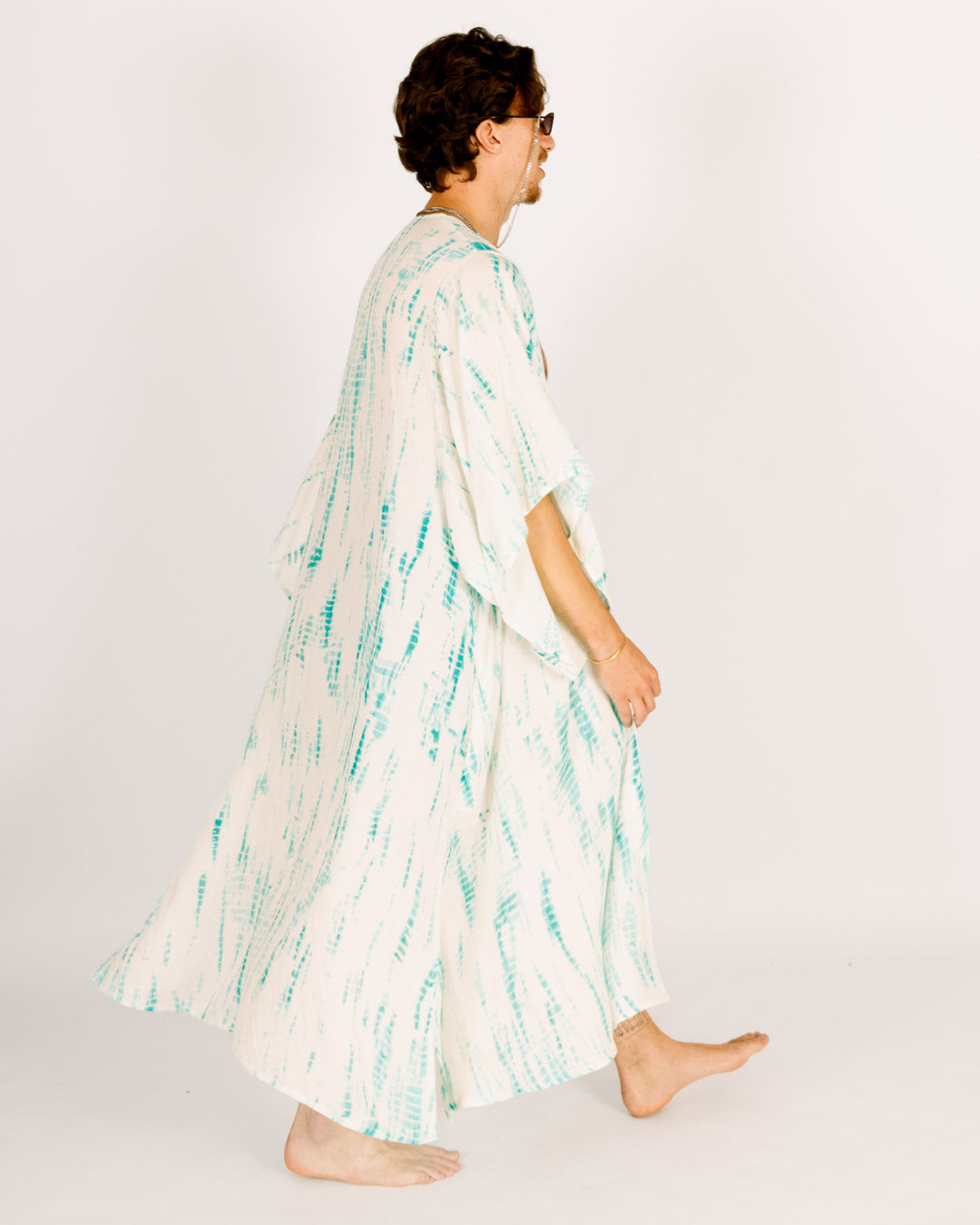 White Maxi Kimono with Blue Tie-Dye for Men