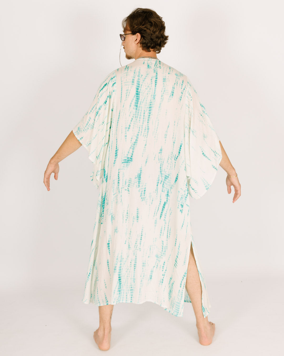 White Maxi Kimono with Blue Tie-Dye for Men