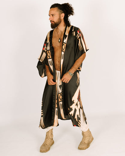 Men's Maxi Silk Kimono with Egyptian Tribal Print