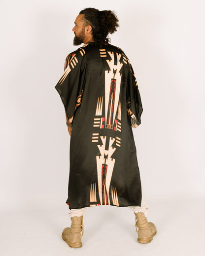 Men's Maxi Silk Kimono with Egyptian Tribal Print