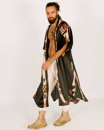 Men's Maxi Silk Kimono with Egyptian Tribal Print