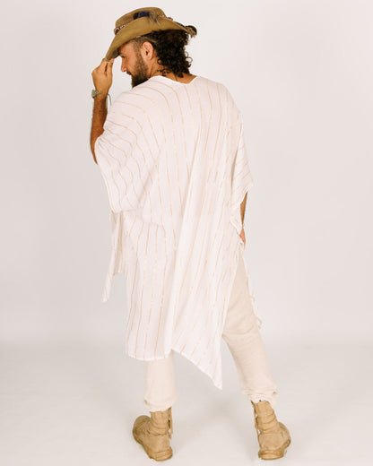 White Lurex Kimono with Gold Stripes for Men