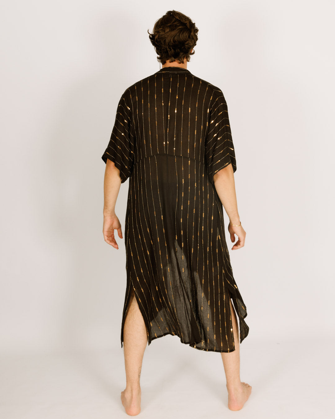 Black Maxi Kimono with Sequined Stribes  for Men