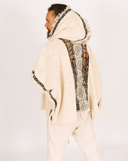 Festival White Poncho with Hat for Men