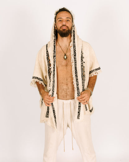 Festival White Poncho with Hat for Men