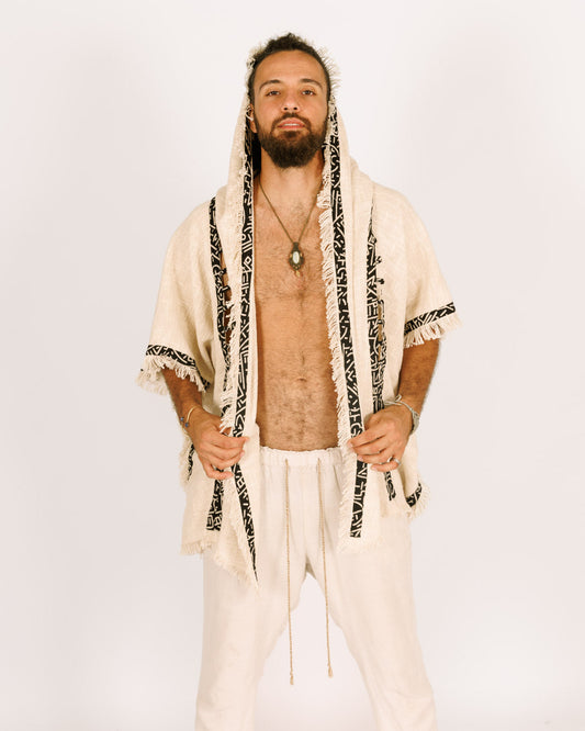 Festival White Poncho with Hat for Men