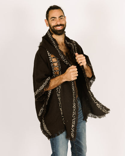 Festival Black Poncho with Hat for Men