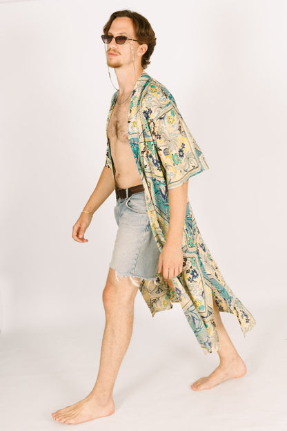 Square Print Maxi Kimono For Men