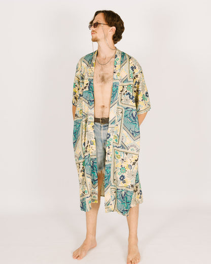 Square Print Maxi Kimono For Men