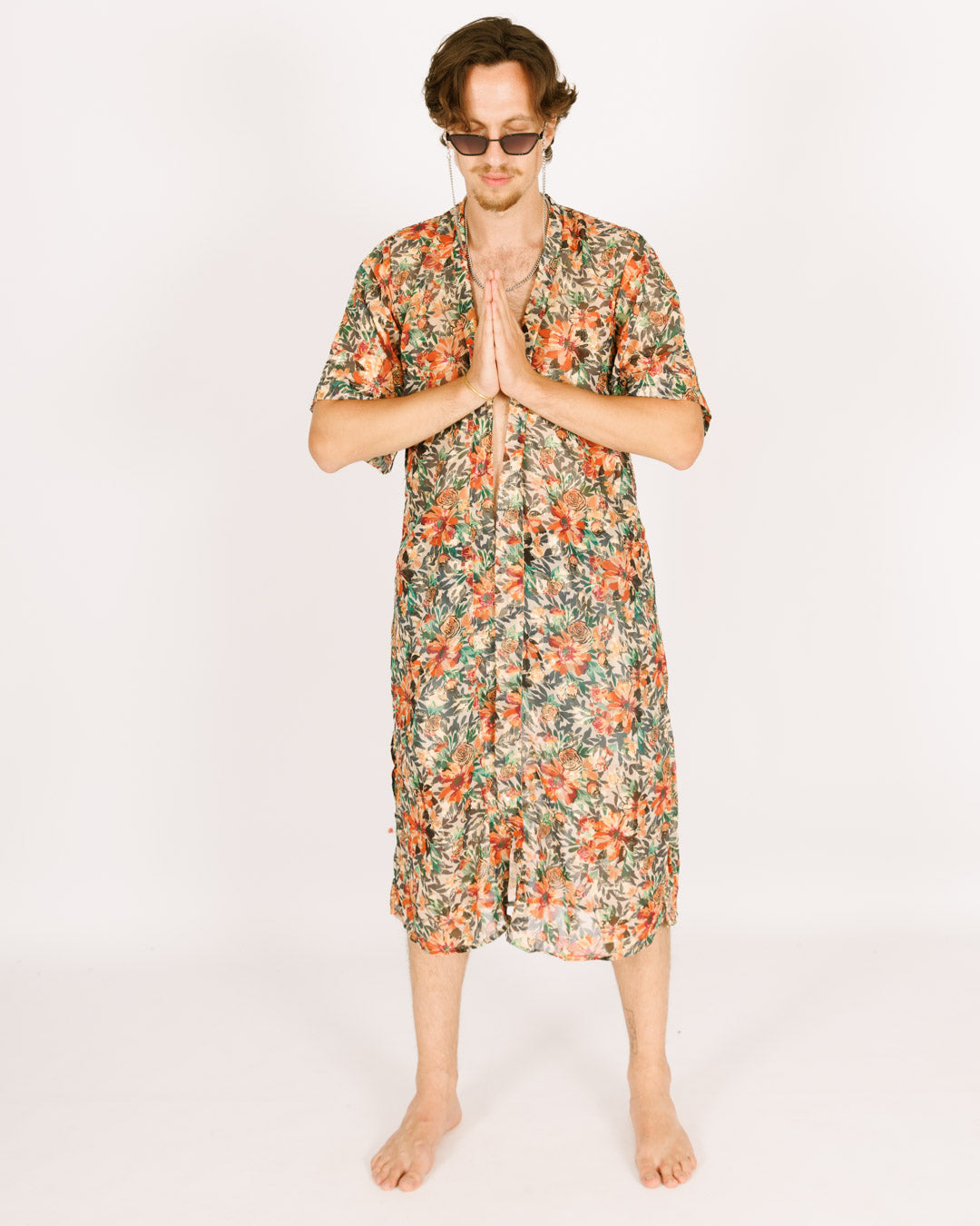 Floral Chiffon Maxi Kimono for Men