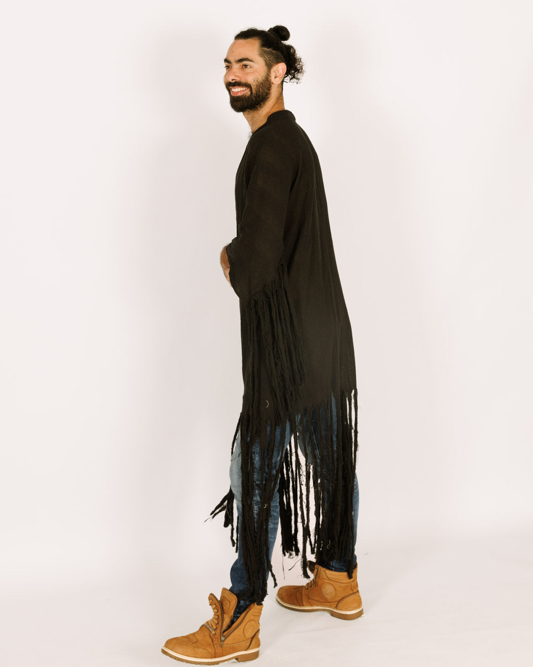 Men's Black Maxi Kimono with Sun Straps