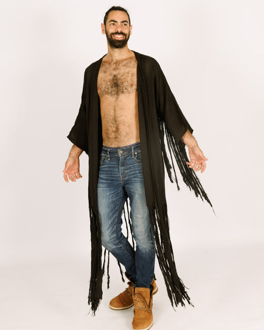 Men's Black Maxi Kimono with Sun Straps