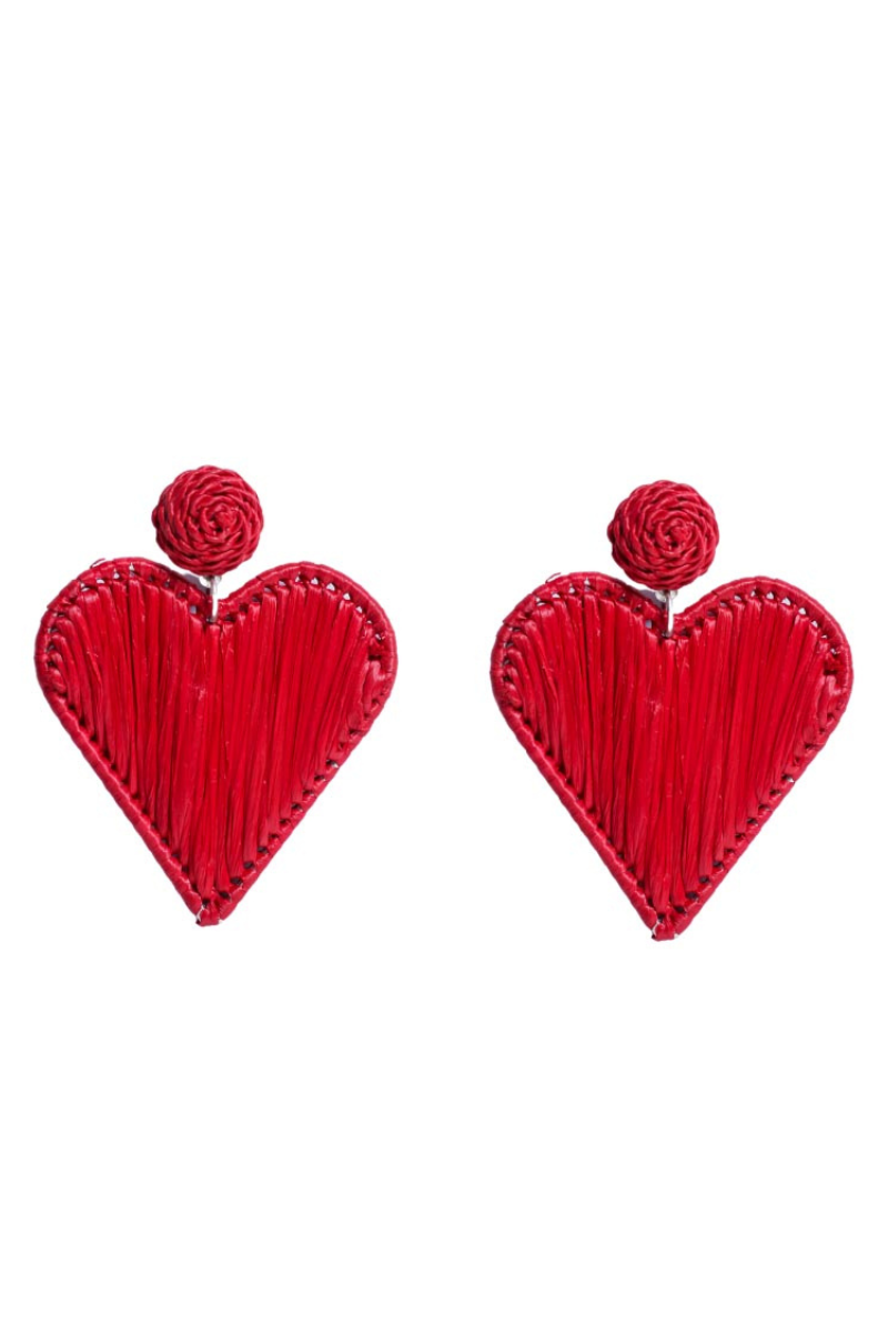 Raffia Earrings - Red Heart