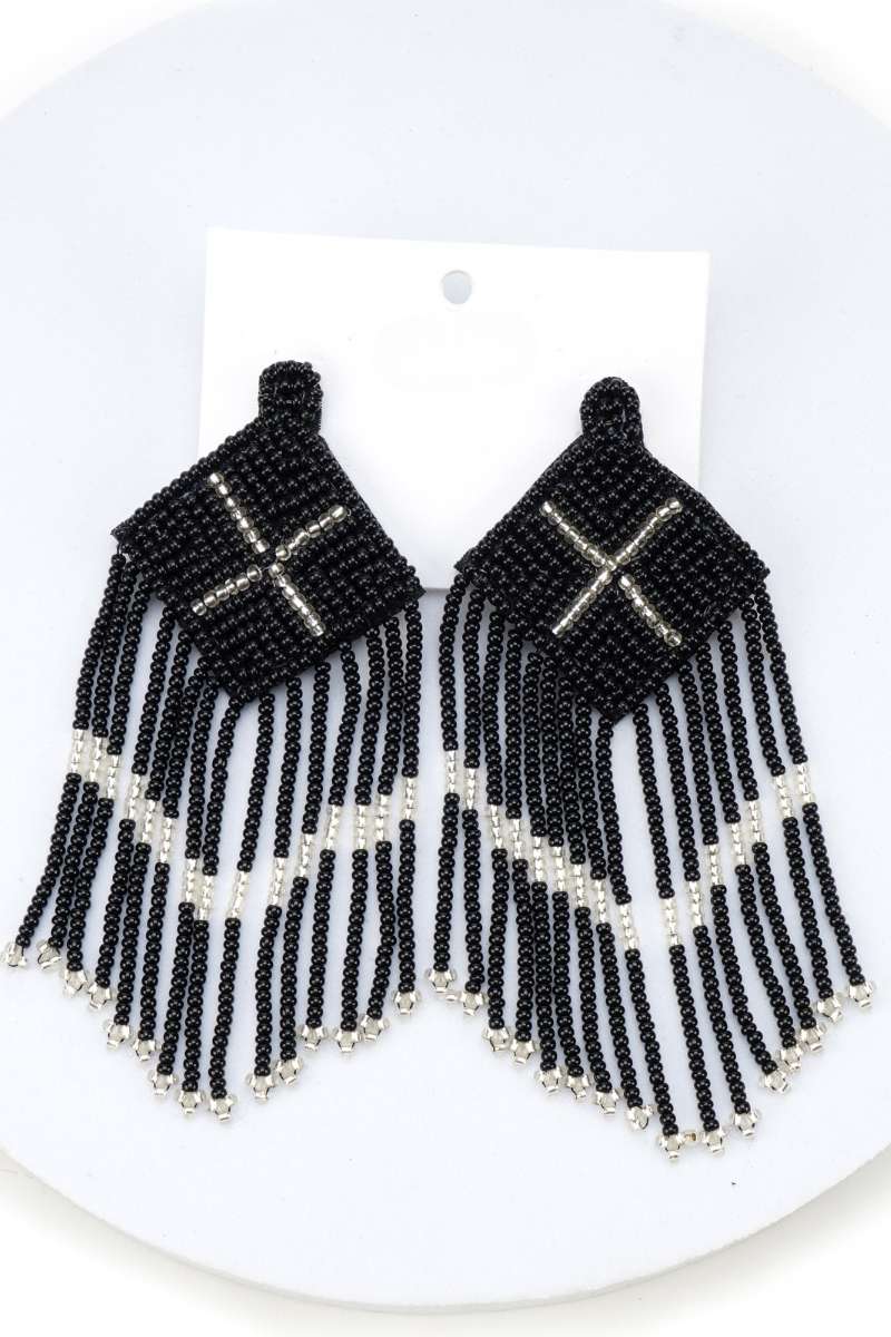 Black Tribal Beaded Earrings