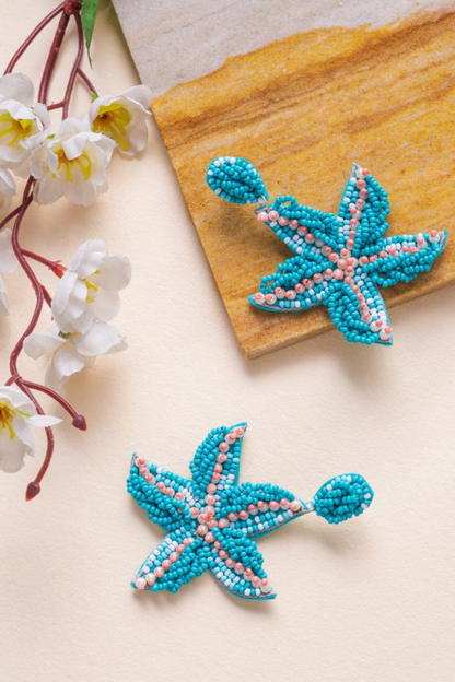 Beaded Earrings - Light Blue Star