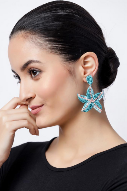 Beaded Earrings - Light Blue Star