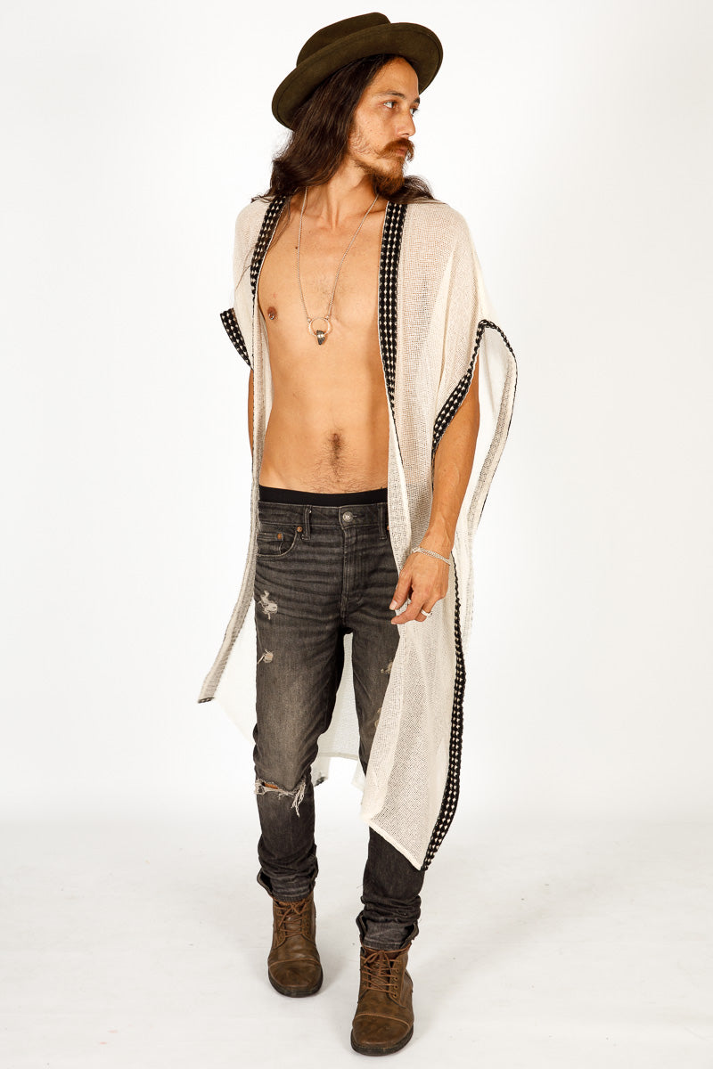 White Mesh Kimono / Cover-Up for Men