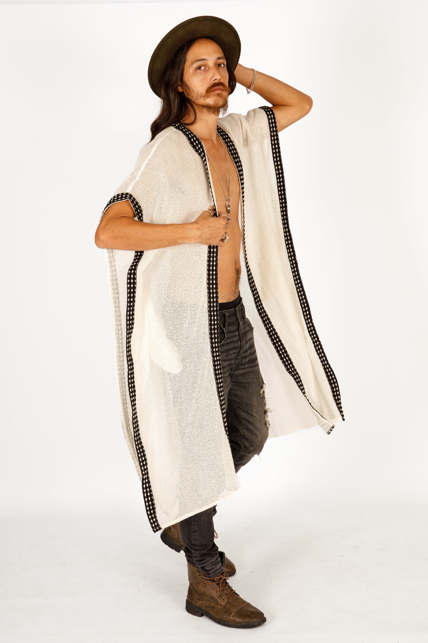 White Mesh Kimono / Cover-Up for Men