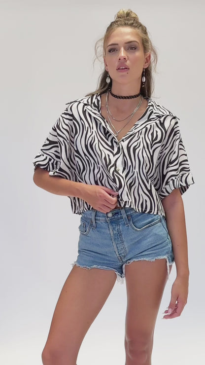 Button up Shirt Zebra Pattern for Women